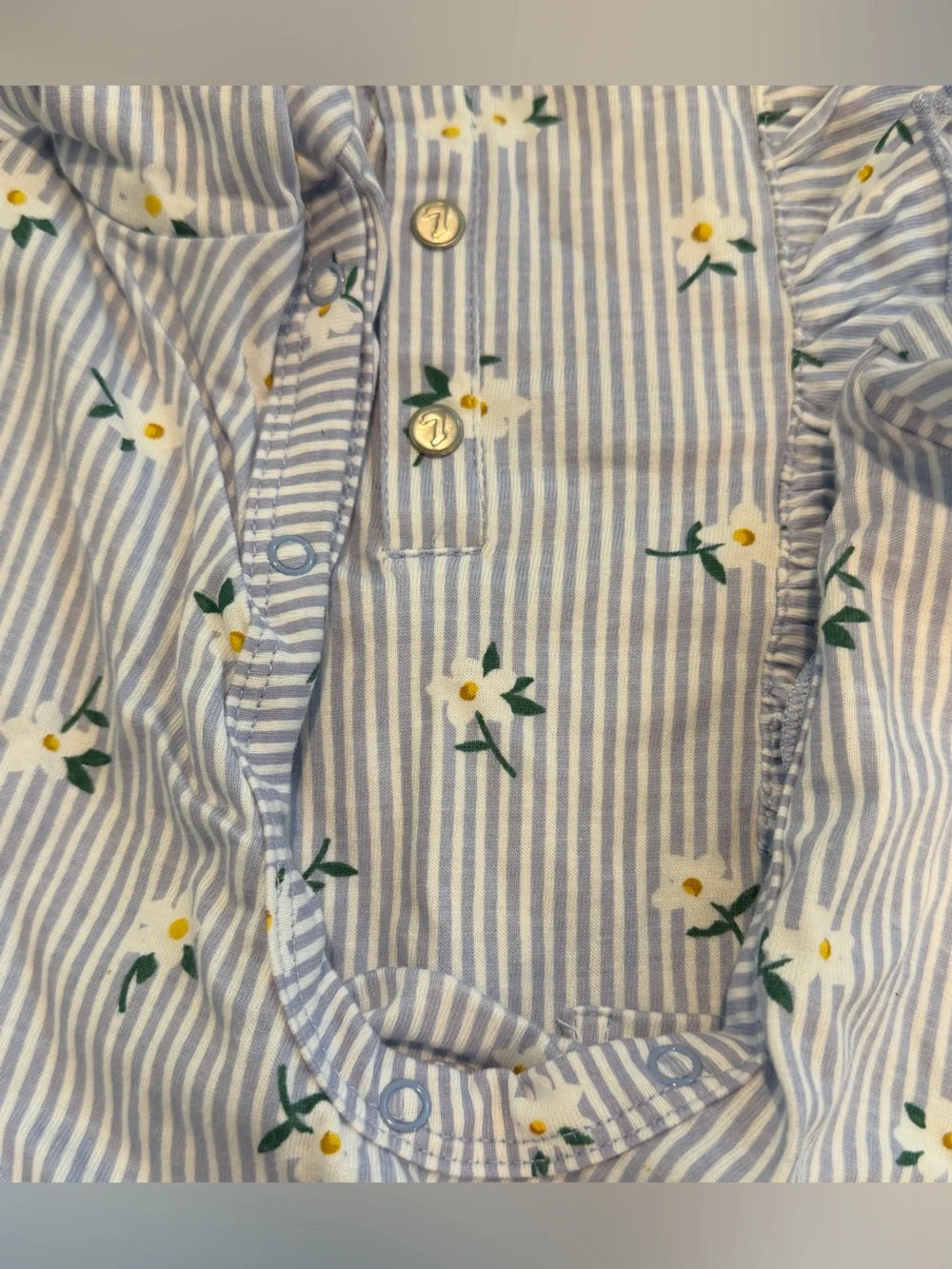 NWT - 7 For All Mankind Blue and White Striped Floral Ruffle Footie